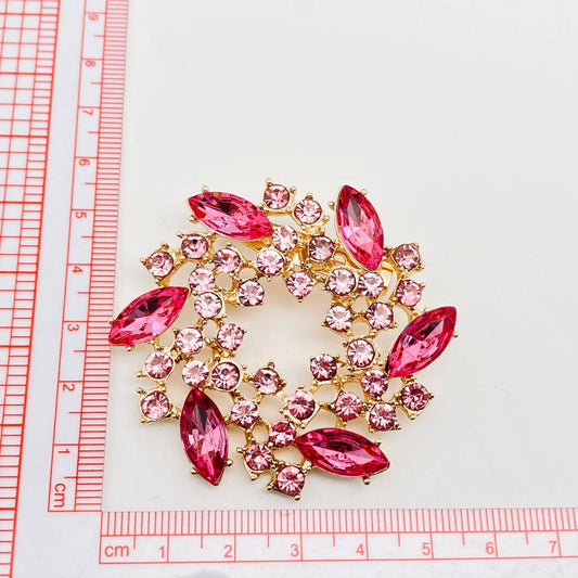Pink Flower Brooch - Spiral Circle