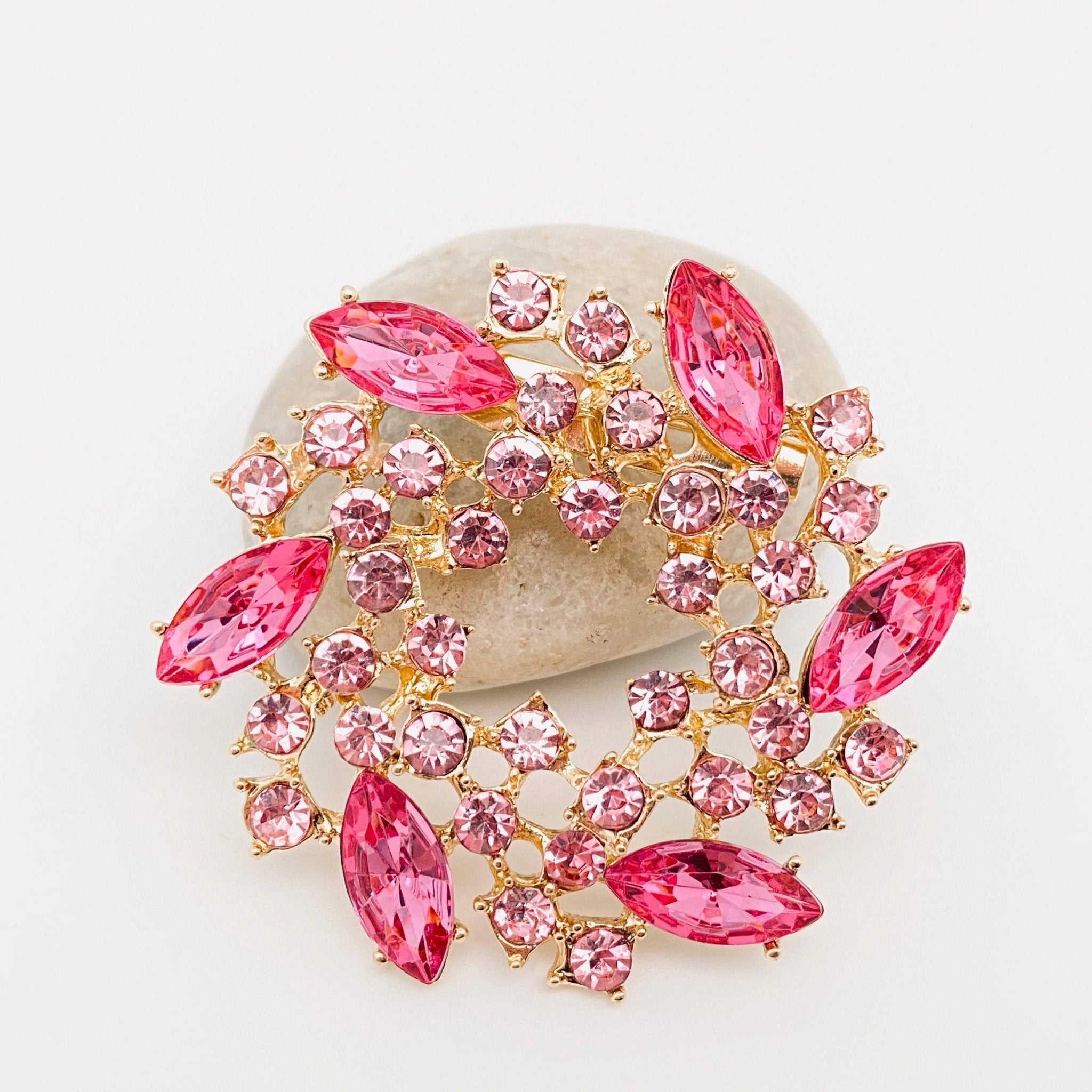 Pink Flower Brooch - Spiral Circle