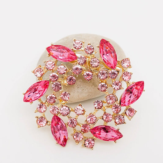 Pink Flower Brooch - Spiral Circle