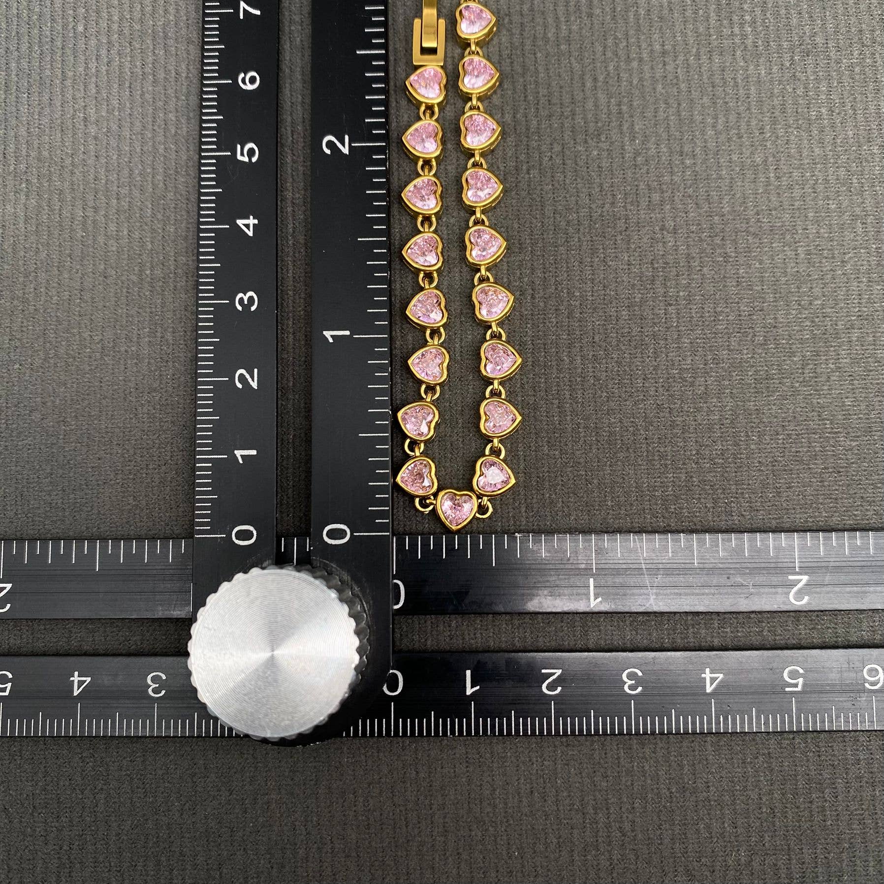 Pink Heart Linked 18K Gold Plated Bracelet - Spiral Circle