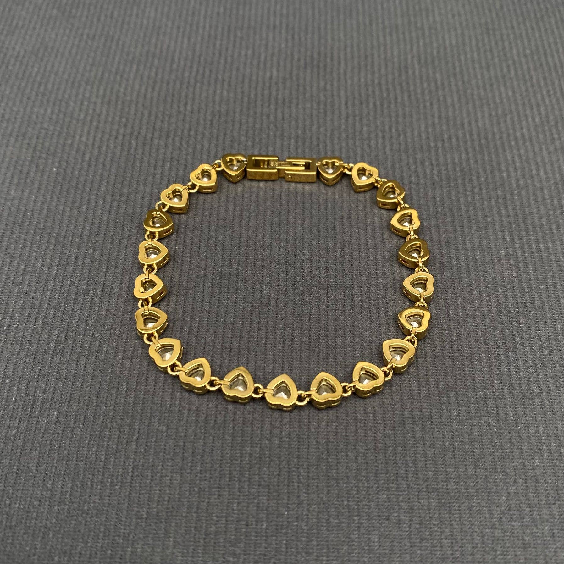 Pink Heart Linked 18K Gold Plated Bracelet - Spiral Circle