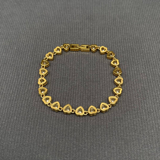 Pink Heart Linked 18K Gold Plated Bracelet - Spiral Circle