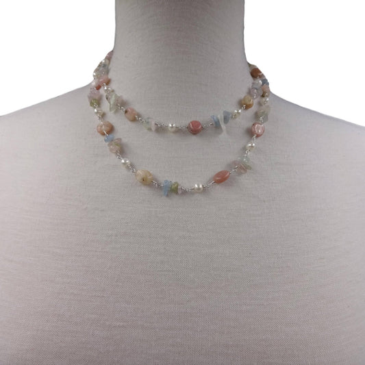 Pink Opal & Morganite Necklace - Spiral Circle