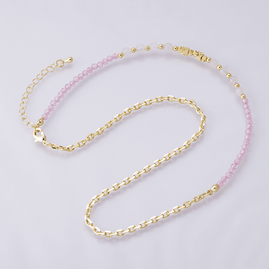 Pink Quartz 16.5 Inch Necklace - Spiral Circle