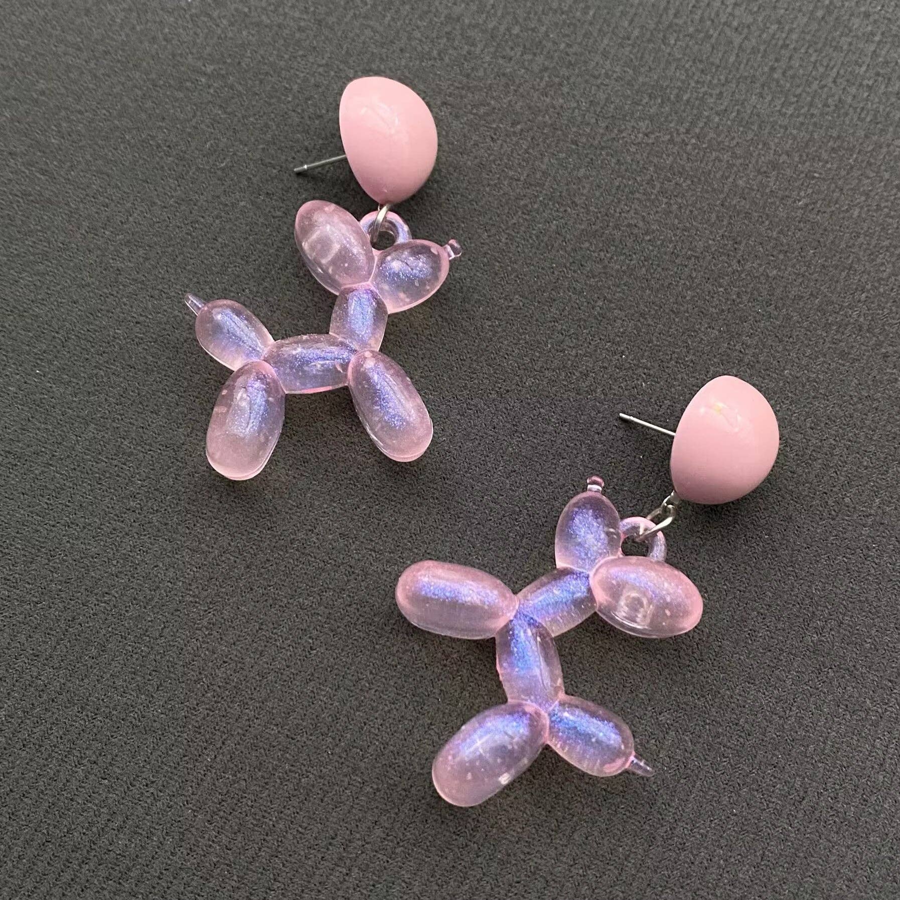 Pink Resin Balloon Dog | Dangle Earrings - Spiral Circle