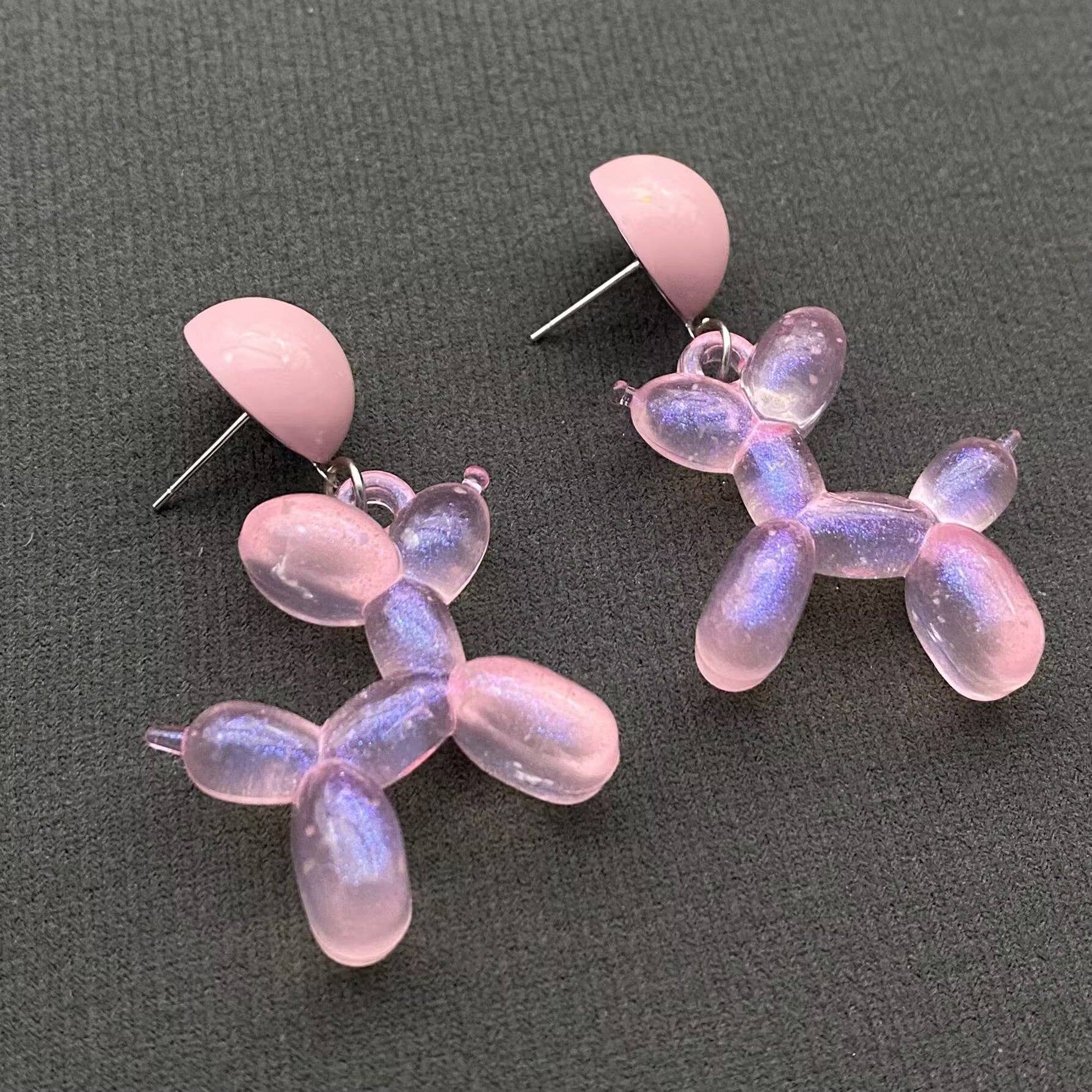Pink Resin Balloon Dog | Dangle Earrings - Spiral Circle