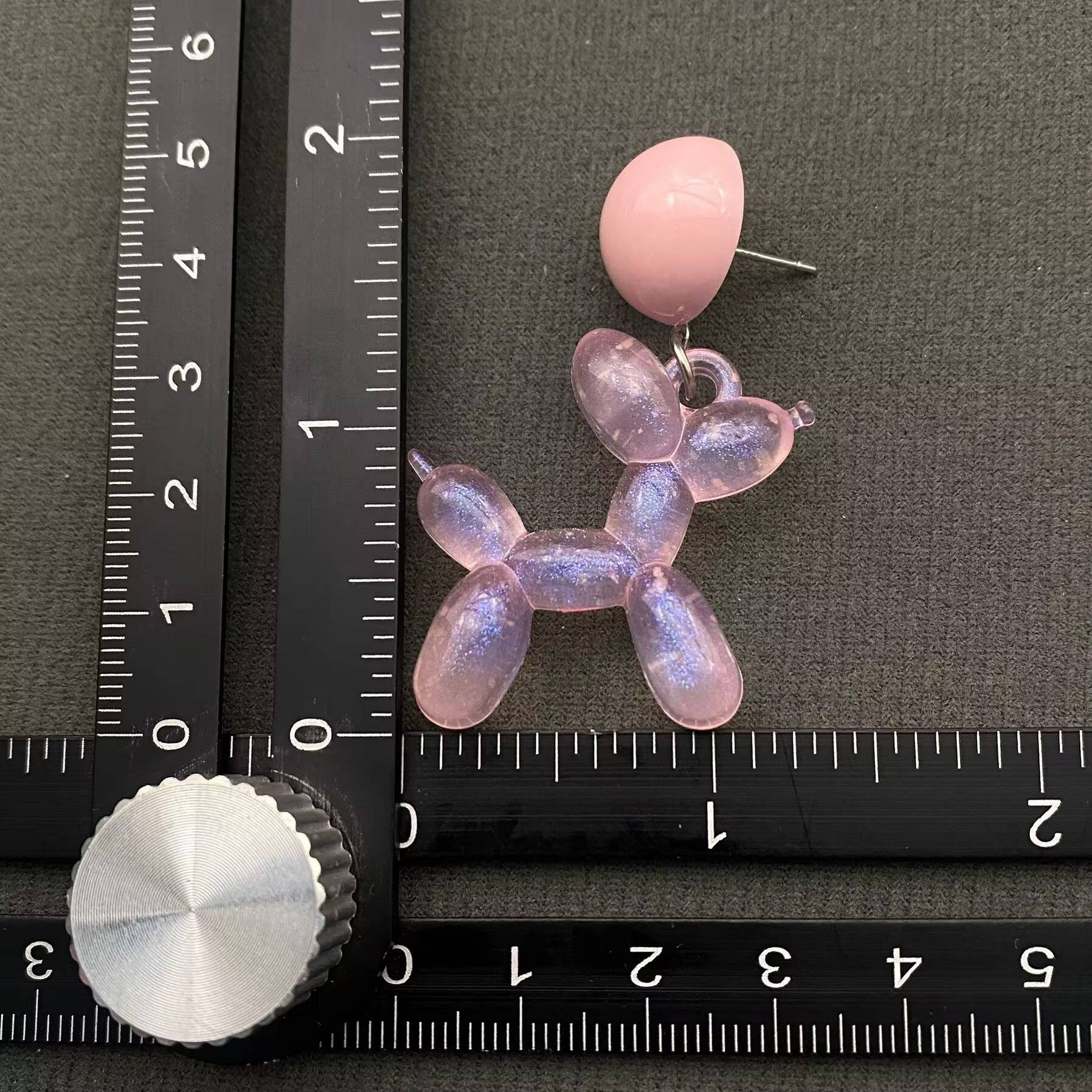 Pink Resin Balloon Dog | Dangle Earrings - Spiral Circle