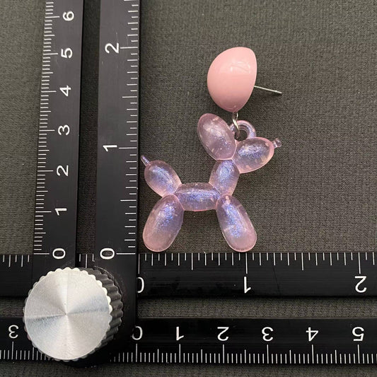 Pink Resin Balloon Dog | Dangle Earrings - Spiral Circle