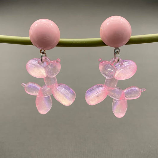 Pink Resin Balloon Dog | Dangle Earrings - Spiral Circle