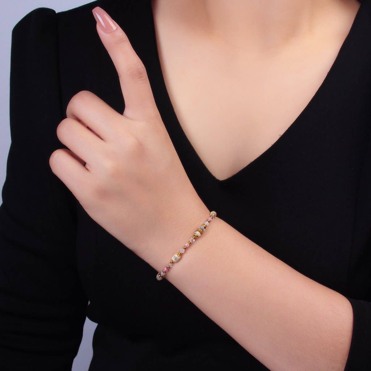 Pink Rose Quartz Gemstone Bracelet - Spiral Circle