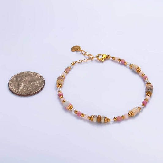 Pink Rose Quartz Gemstone Bracelet - Spiral Circle