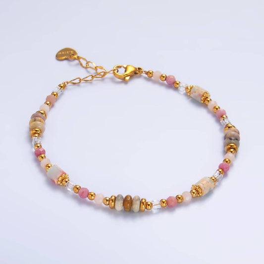 Pink Rose Quartz Gemstone Bracelet - Spiral Circle