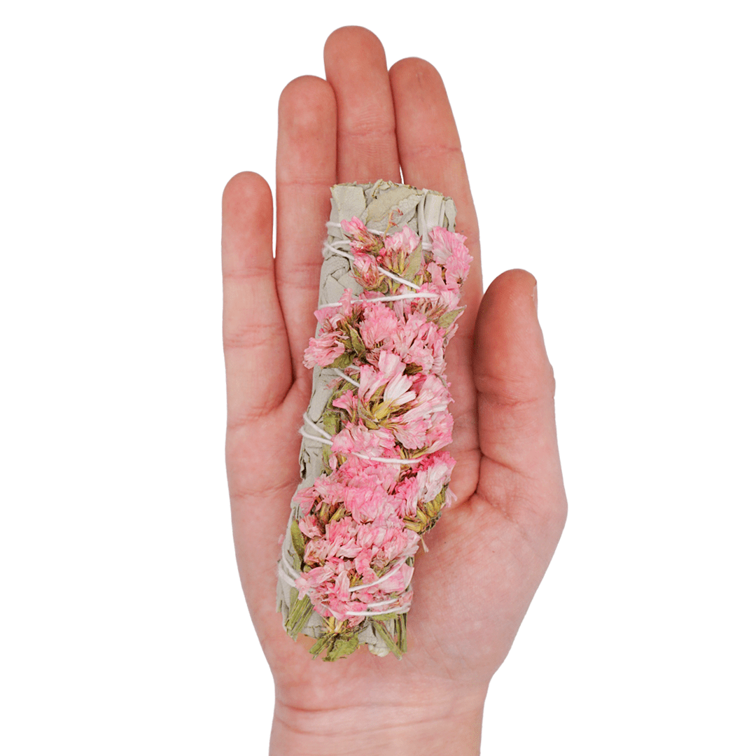 Pink Sinuata Flower | White Sage Bundles | 4 inch - Spiral Circle
