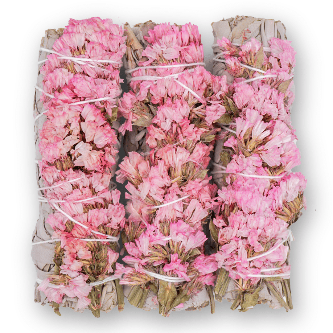 Pink Sinuata Flower | White Sage Bundles | 4 inch - Spiral Circle