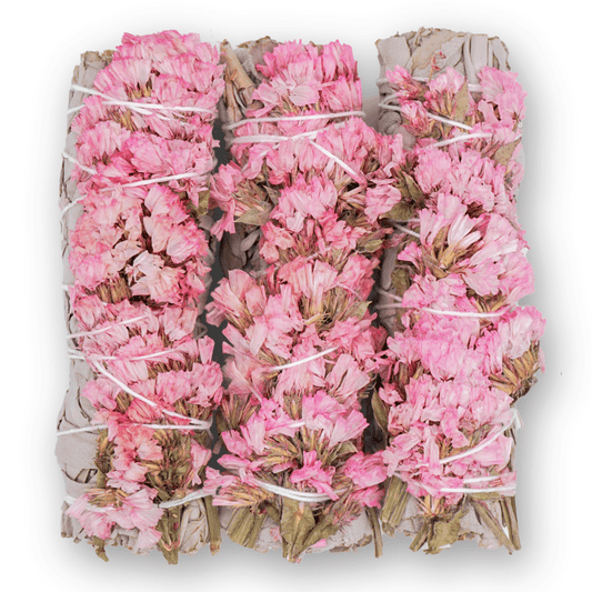 Pink Sinuata Flower | White Sage Bundles | 4 inch - Spiral Circle