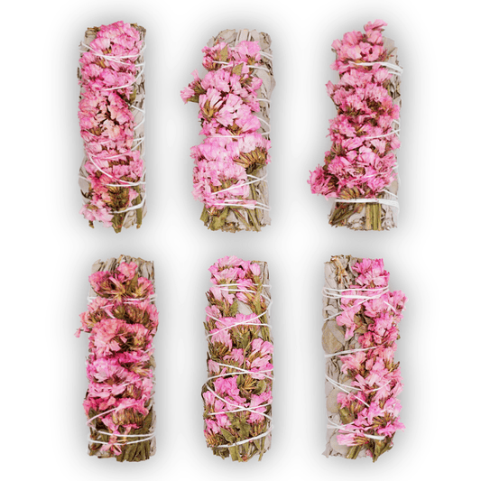 Pink Sinuata Flower | White Sage Bundles | 4 inch - Spiral Circle