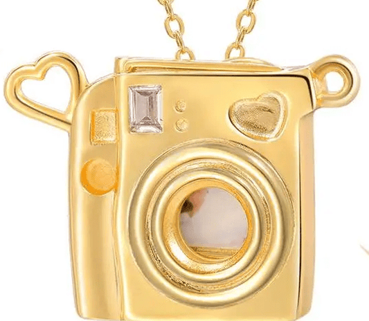 Polaroid Camera 14K Gold Steel Necklace - Spiral Circle