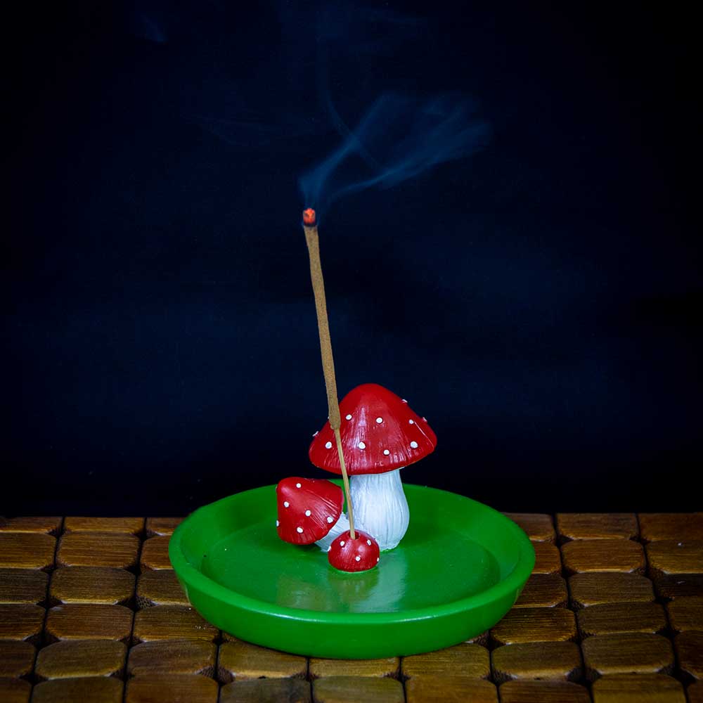 Polyresin Incense Holder - Mushrooms (Each) - Spiral Circle
