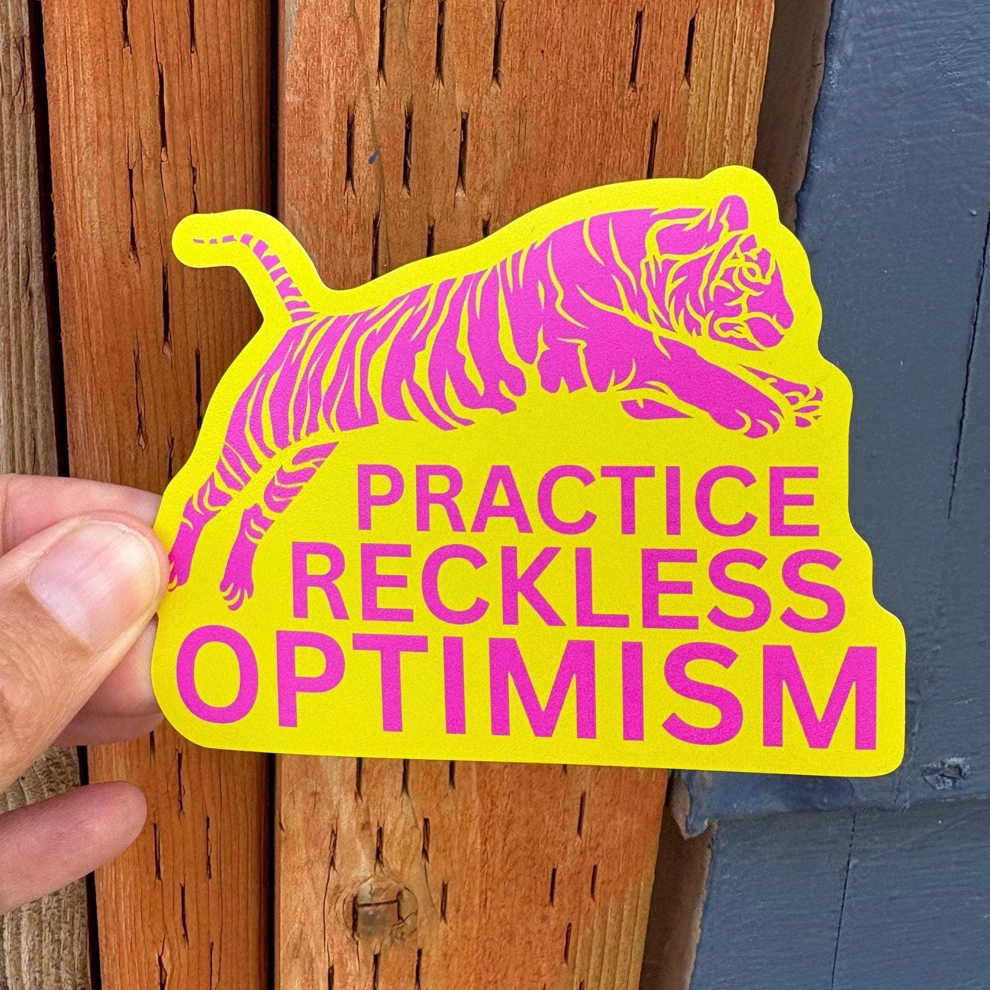 Practice Reckless Optimism Tiger Waterproof Sticker - Spiral Circle