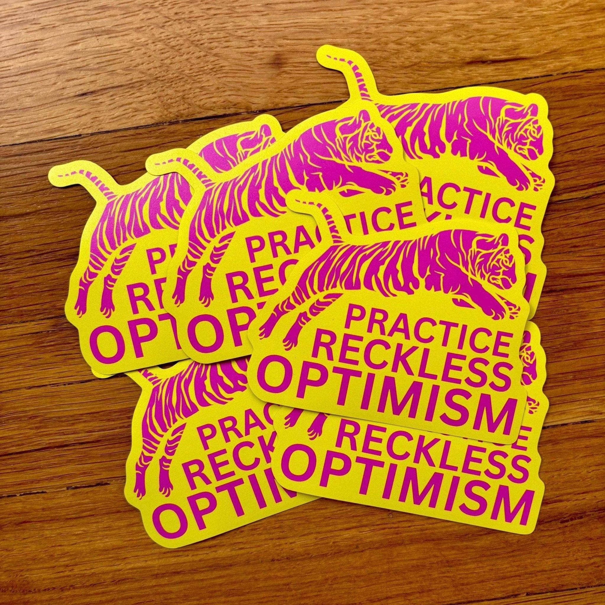 Practice Reckless Optimism Tiger Waterproof Sticker - Spiral Circle