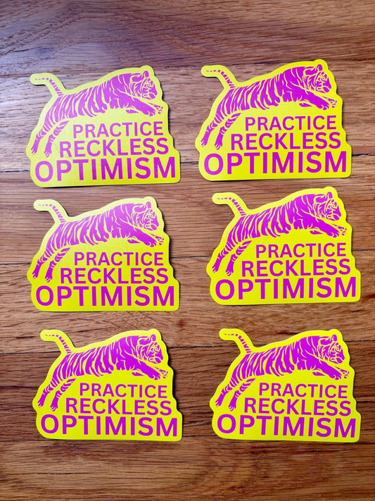 Practice Reckless Optimism Tiger Waterproof Sticker - Spiral Circle