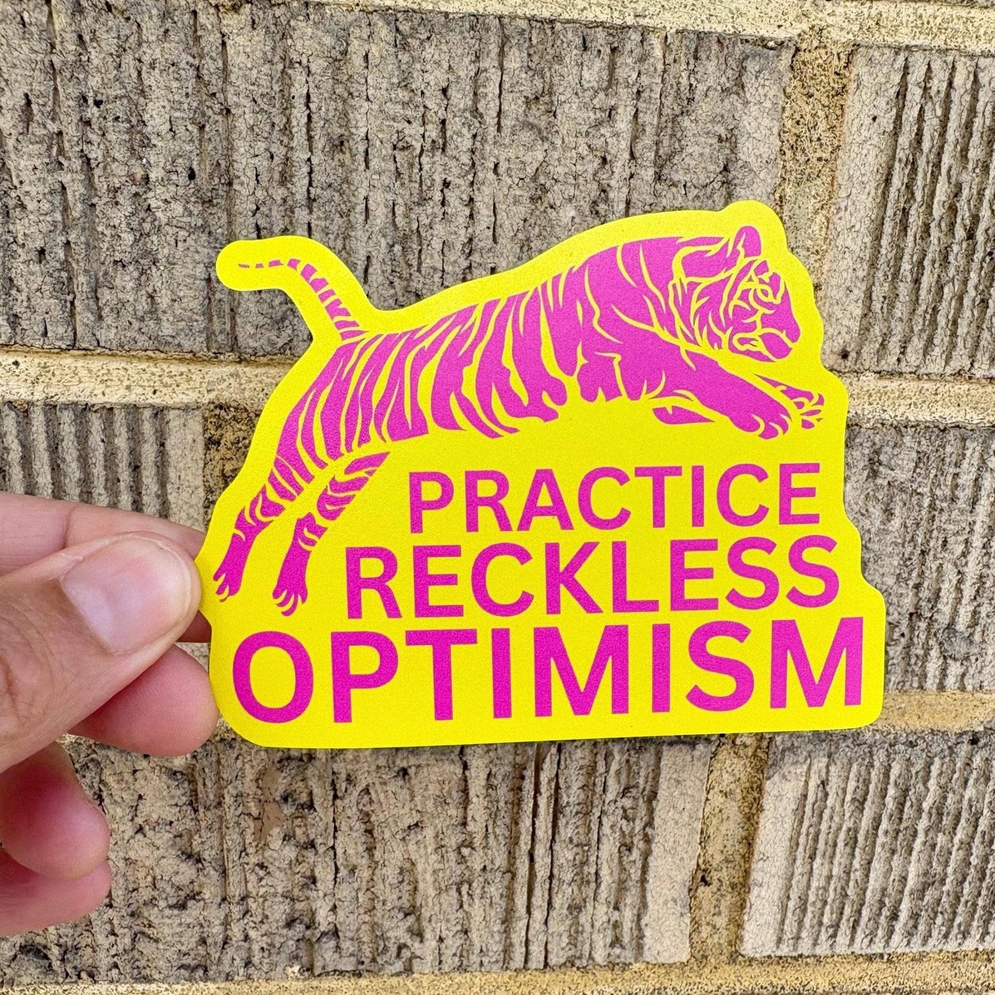 Practice Reckless Optimism Tiger Waterproof Sticker - Spiral Circle