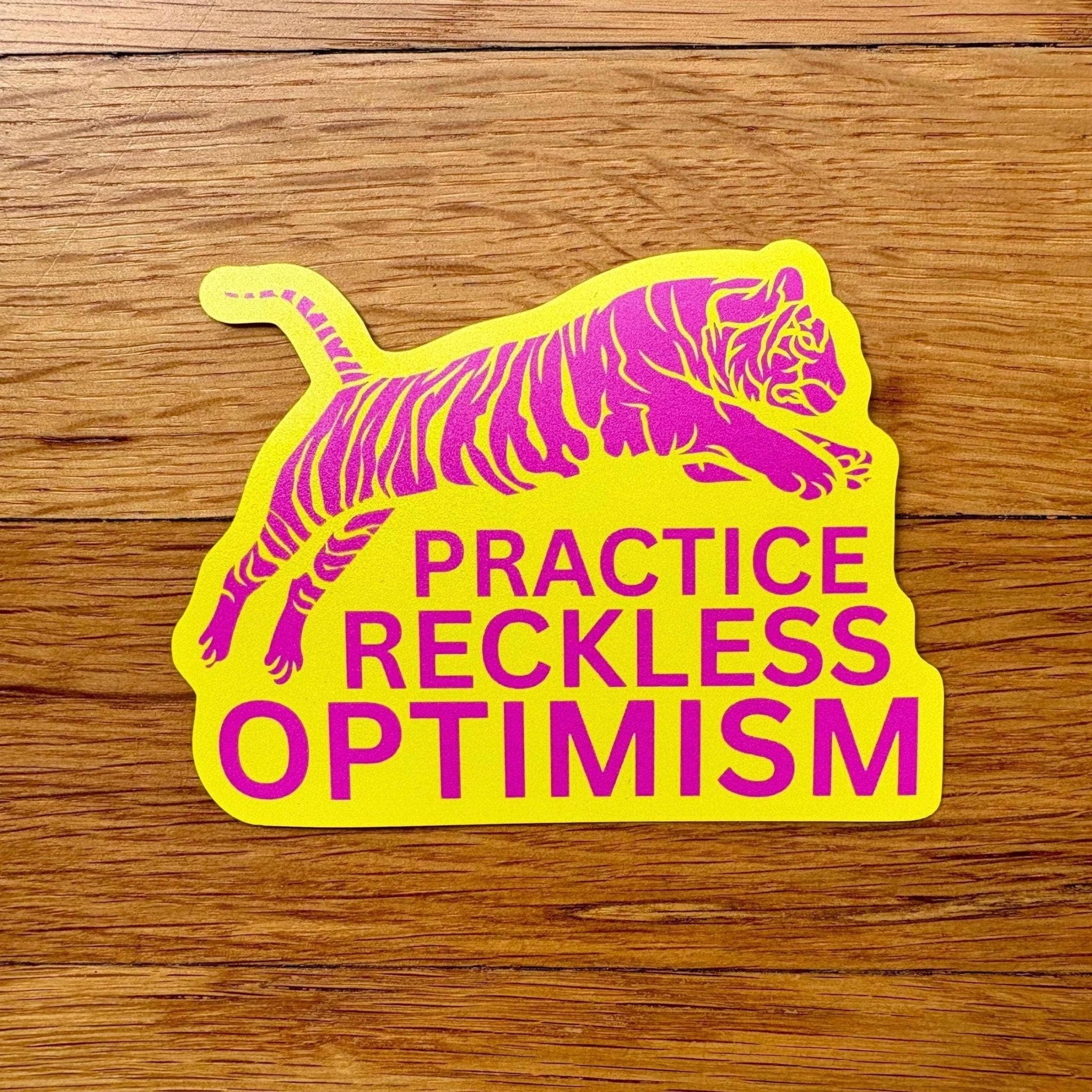 Practice Reckless Optimism Tiger Waterproof Sticker - Spiral Circle