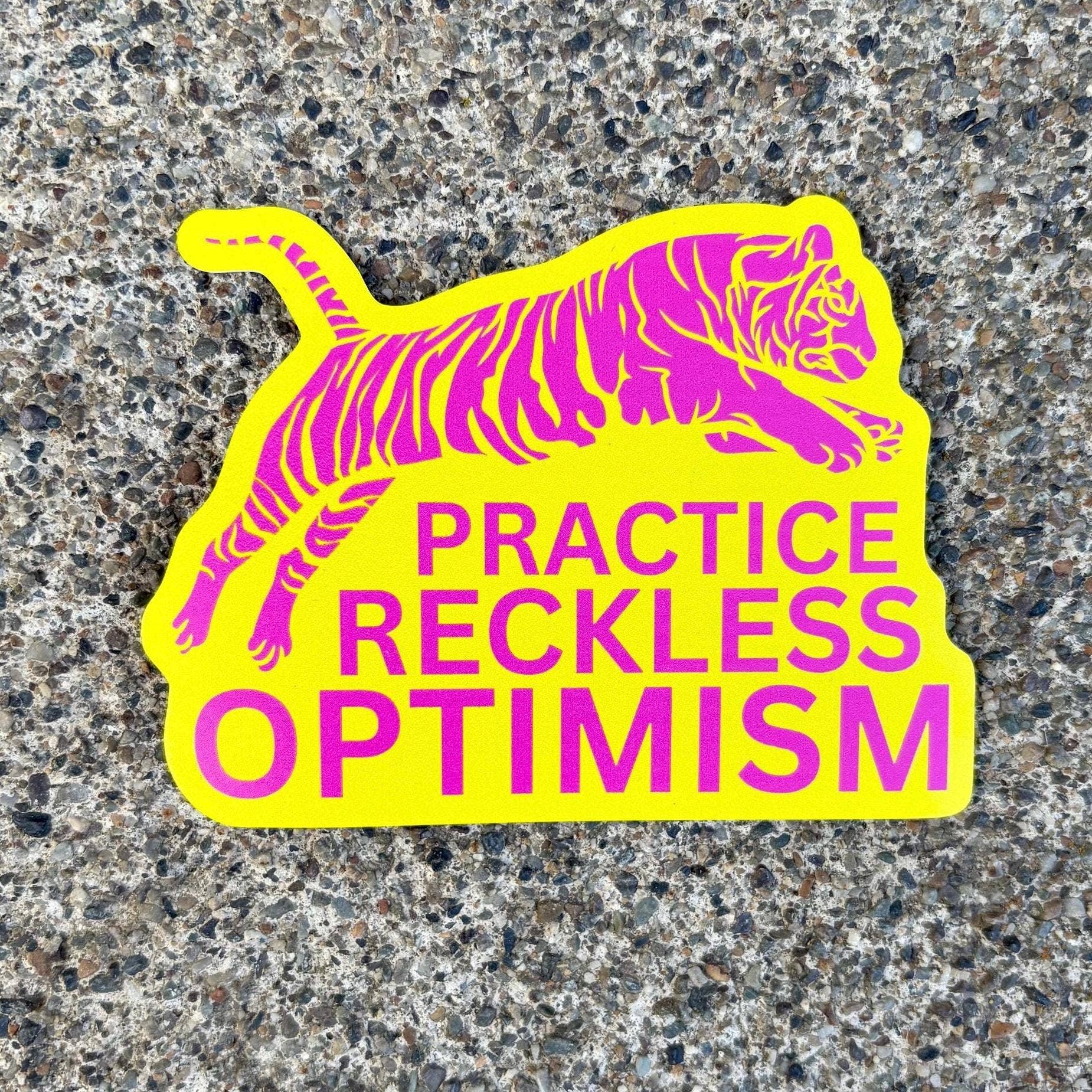 Practice Reckless Optimism Tiger Waterproof Sticker - Spiral Circle