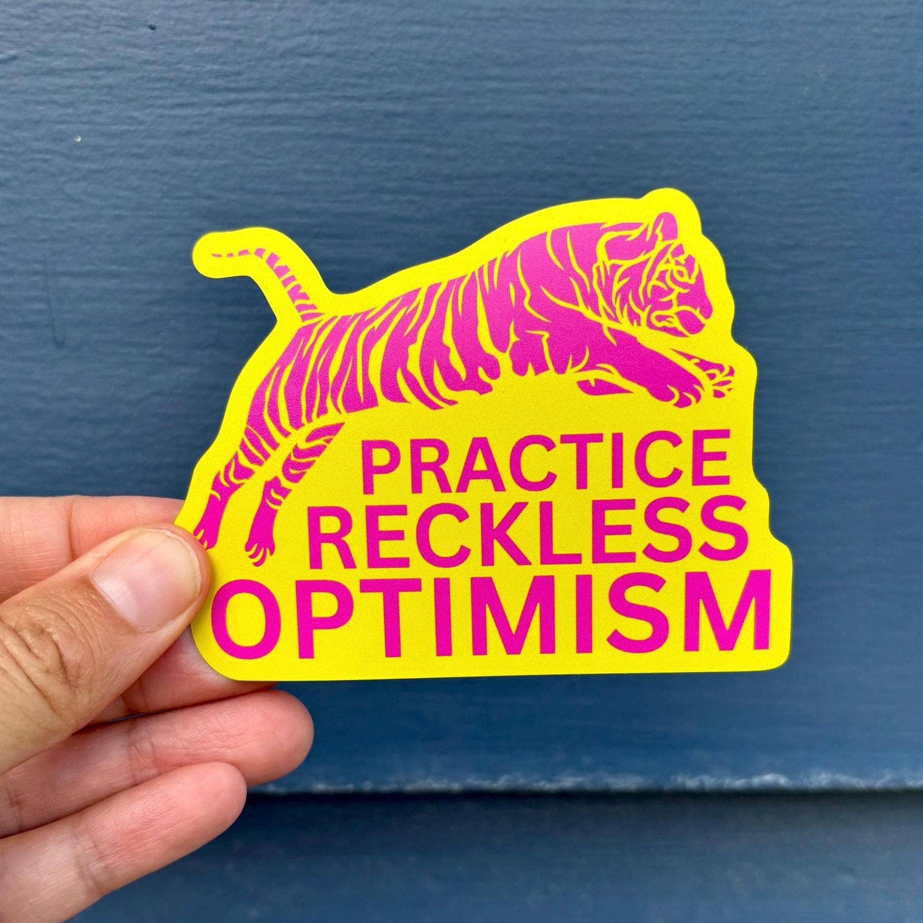 Practice Reckless Optimism Tiger Waterproof Sticker - Spiral Circle