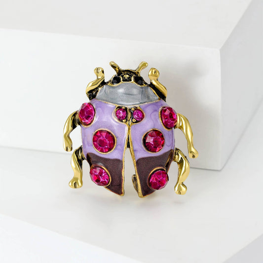 Purple Ladybug Brooch - Spiral Circle