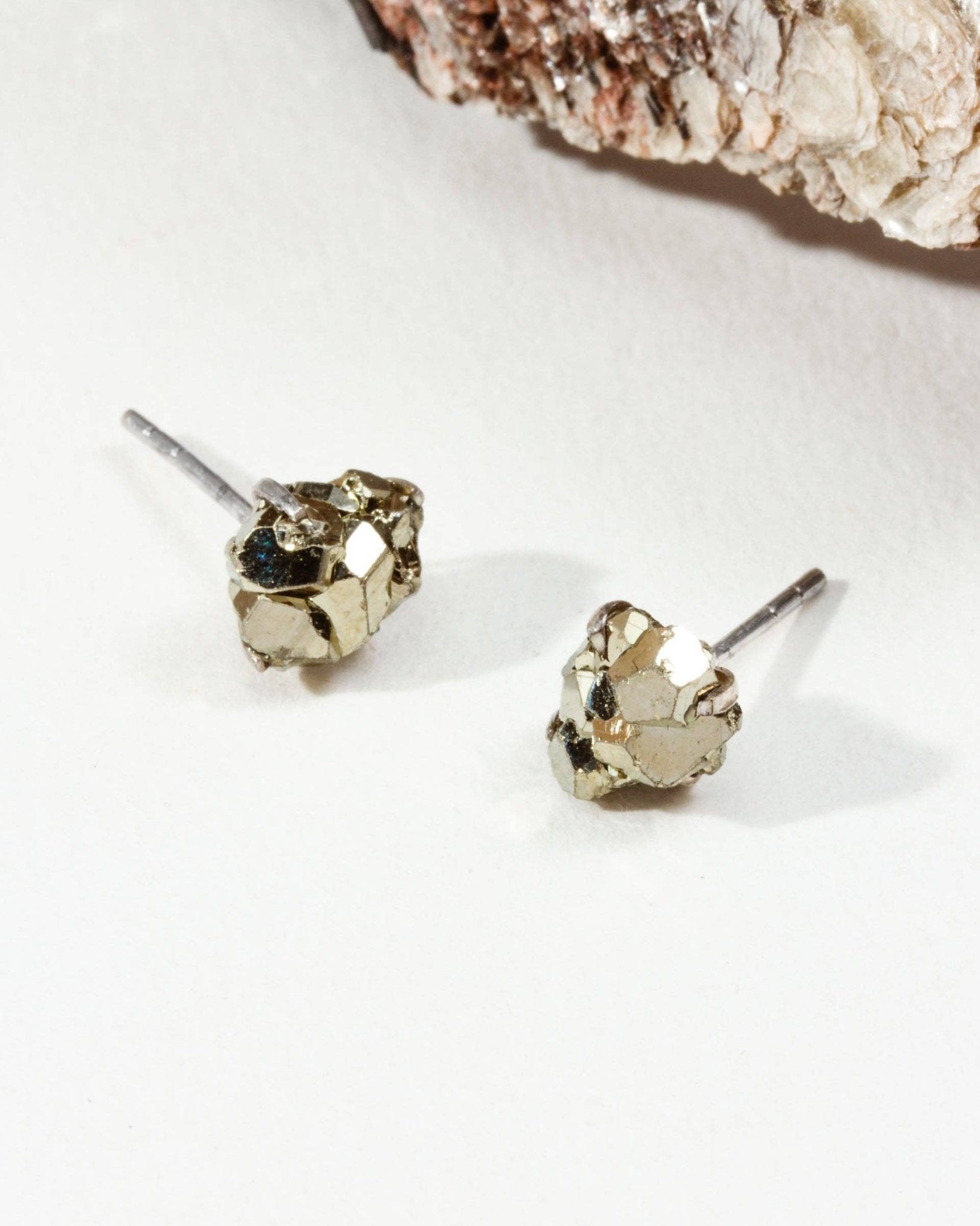 Pyrite Beauty Post Earrings | Sterling Silver - Spiral Circle