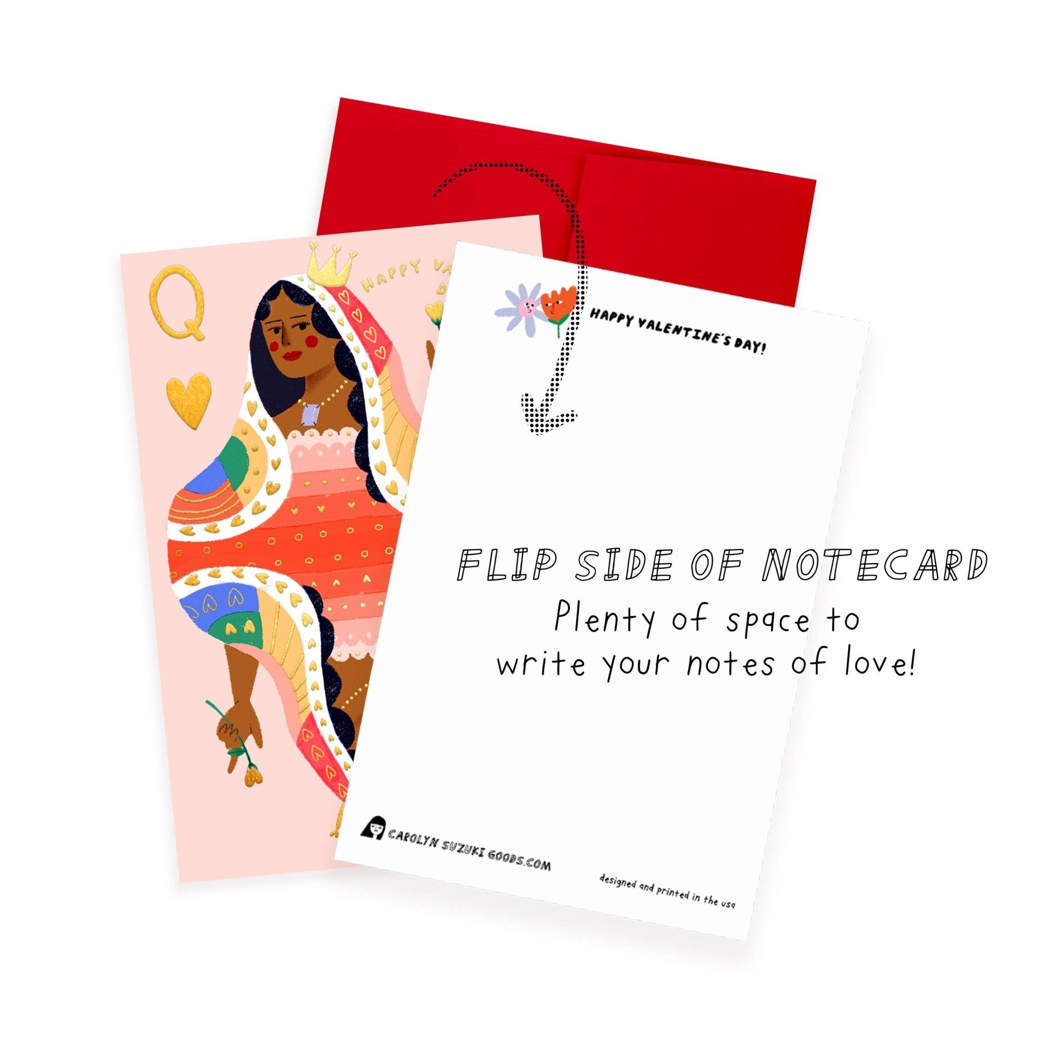 QUEEN OF HEARTS - Valentine's Notecard - Spiral Circle