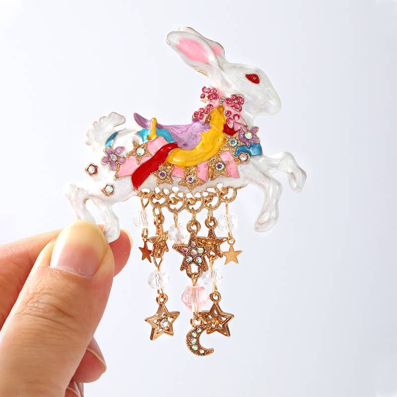 Rabbit Star Moon Tassel Brooch - Spiral Circle