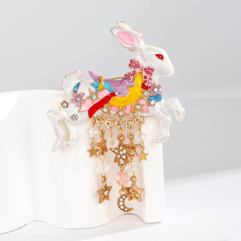 Rabbit Star Moon Tassel Brooch - Spiral Circle