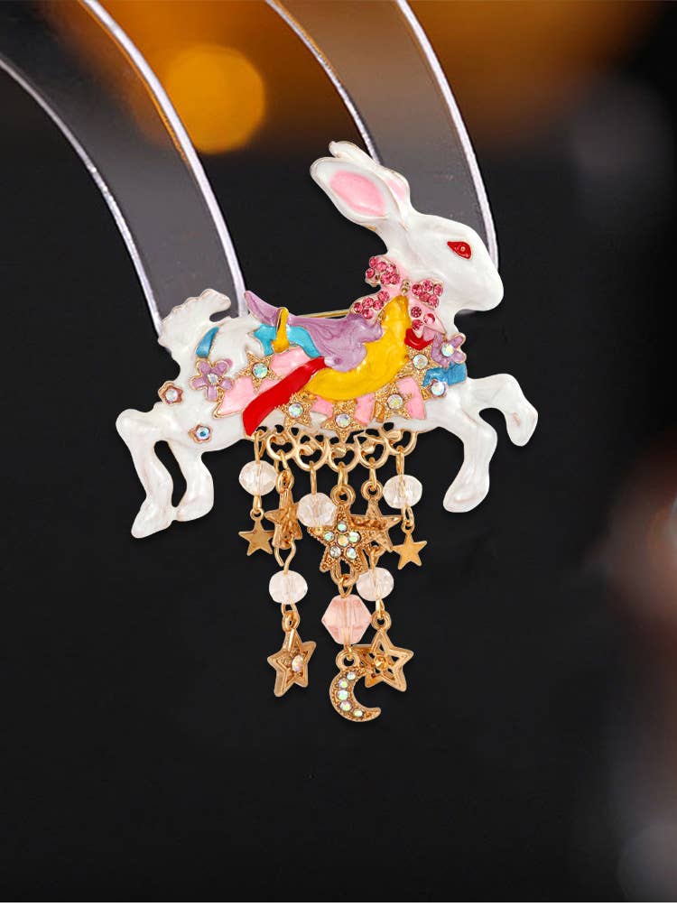 Rabbit Star Moon Tassel Brooch - Spiral Circle