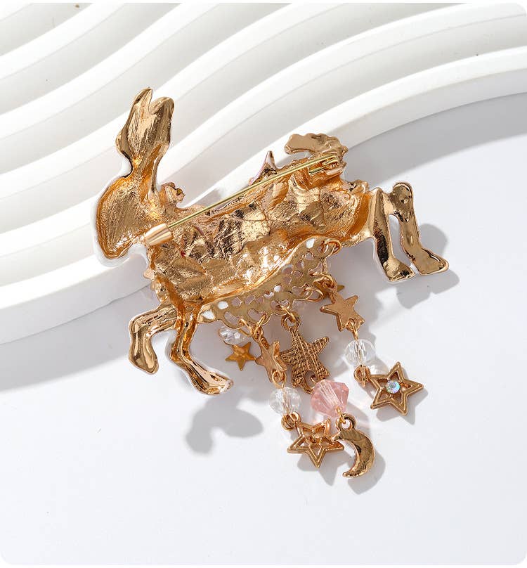 Rabbit Star Moon Tassel Brooch - Spiral Circle