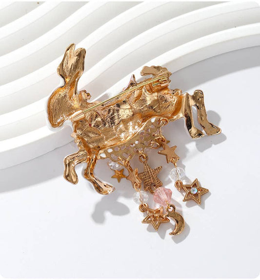 Rabbit Star Moon Tassel Brooch - Spiral Circle