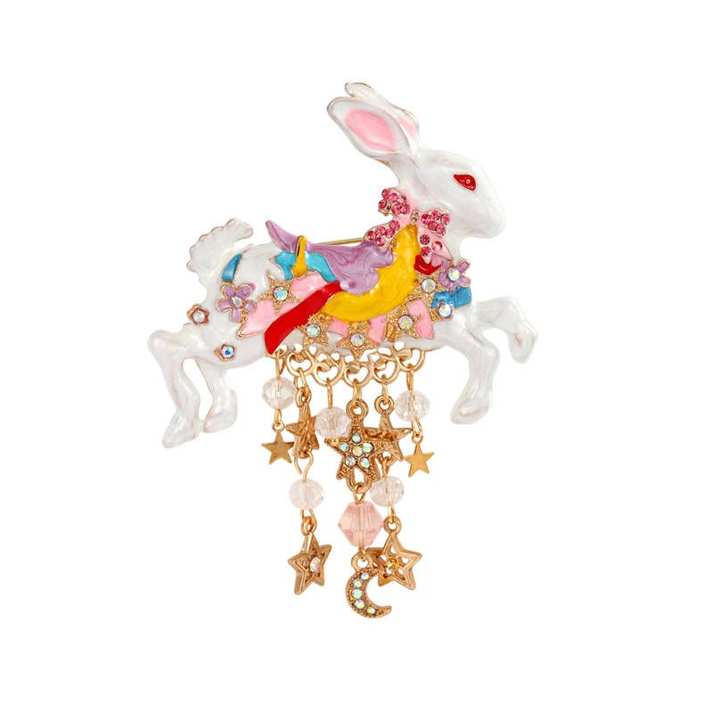 Rabbit Star Moon Tassel Brooch - Spiral Circle