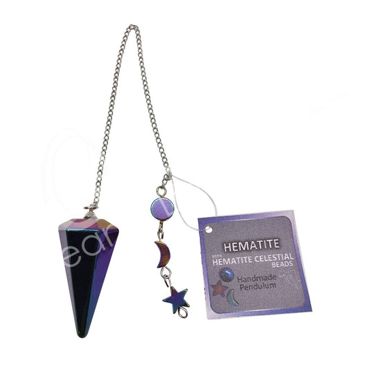 Rainbow Hematite Pendulum | 8.5"L - Spiral Circle