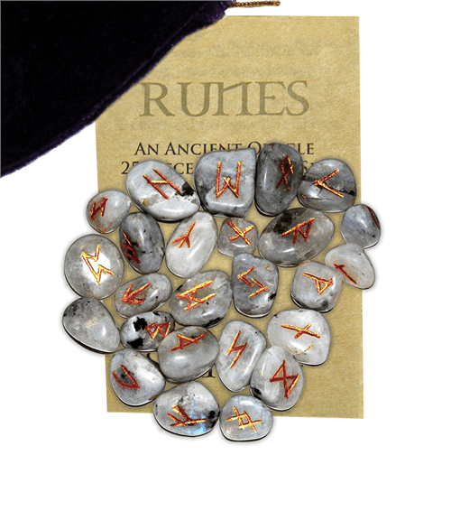 Rainbow Moonstone Gemstone Runes RSMOON - Spiral Circle