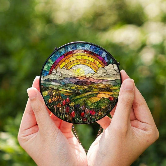 Rainbow Mountain Stained Glass Suncatcher, Nature Lover - Spiral Circle