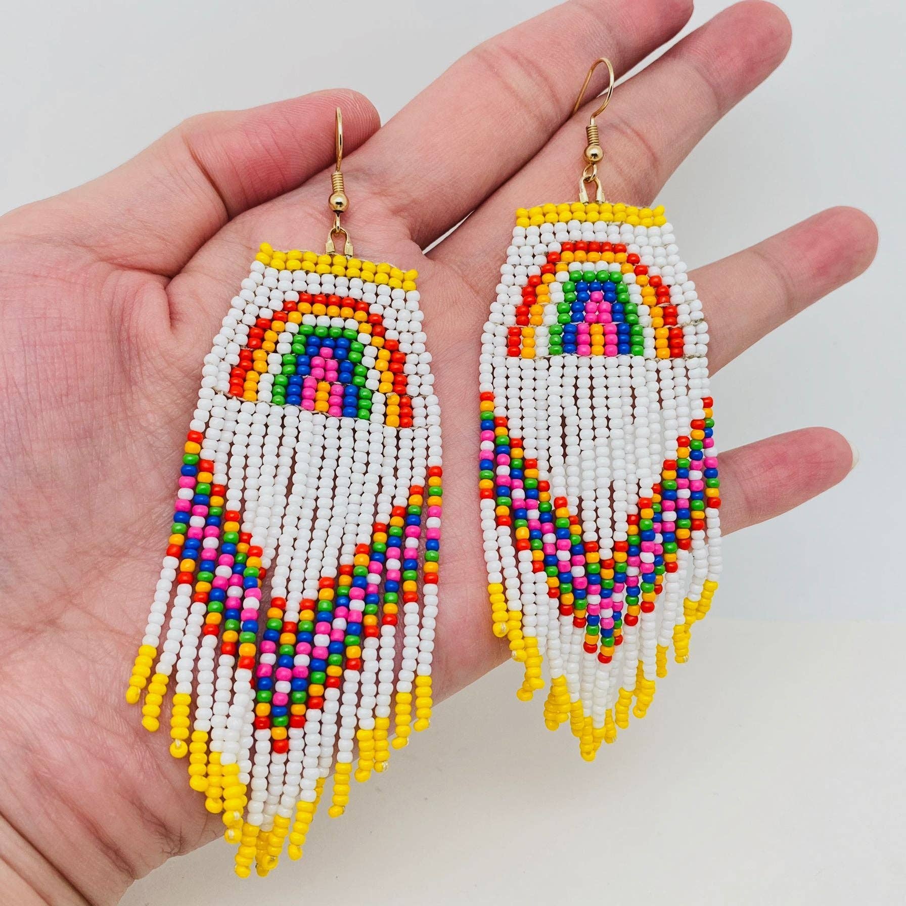 Rainbow Seed Beaded Earrings - Spiral Circle