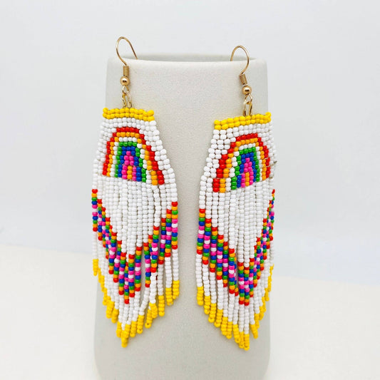 Rainbow Seed Beaded Earrings - Spiral Circle