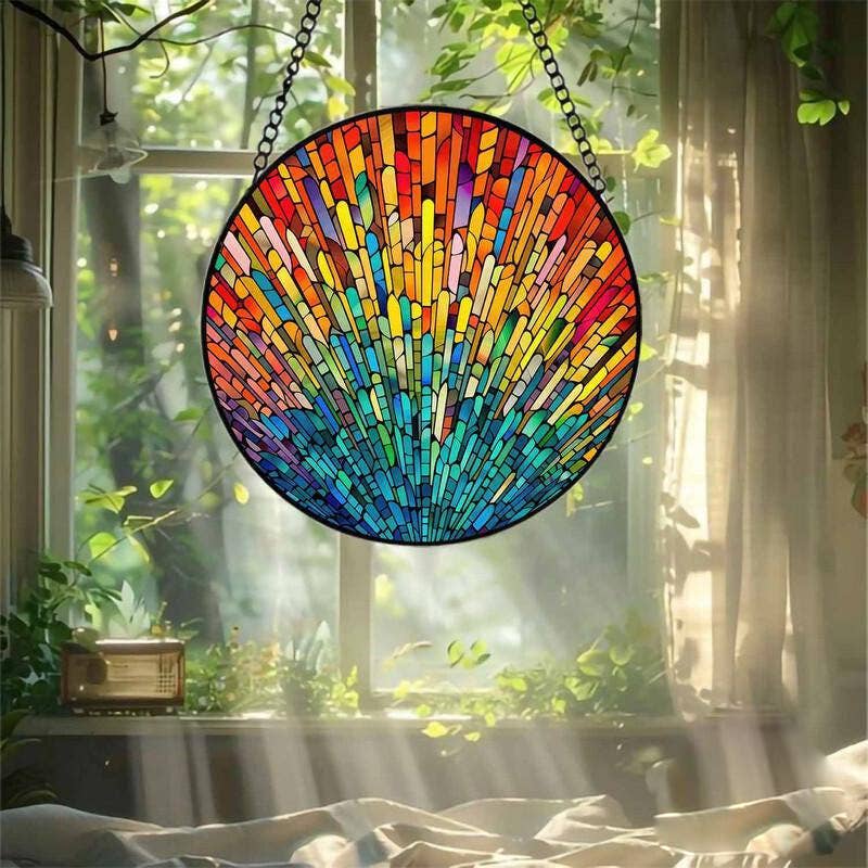 Rainbow Stained Glass Suncatcher, LGBT Support Gift, Pride - Spiral Circle