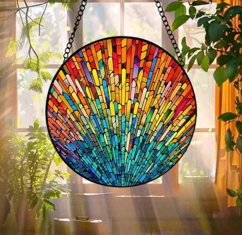 Rainbow Stained Glass Suncatcher, LGBT Support Gift, Pride - Spiral Circle