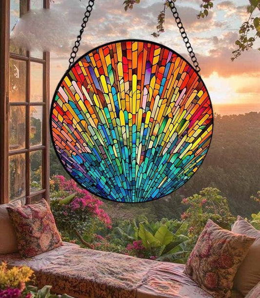 Rainbow Stained Glass Suncatcher, LGBT Support Gift, Pride - Spiral Circle
