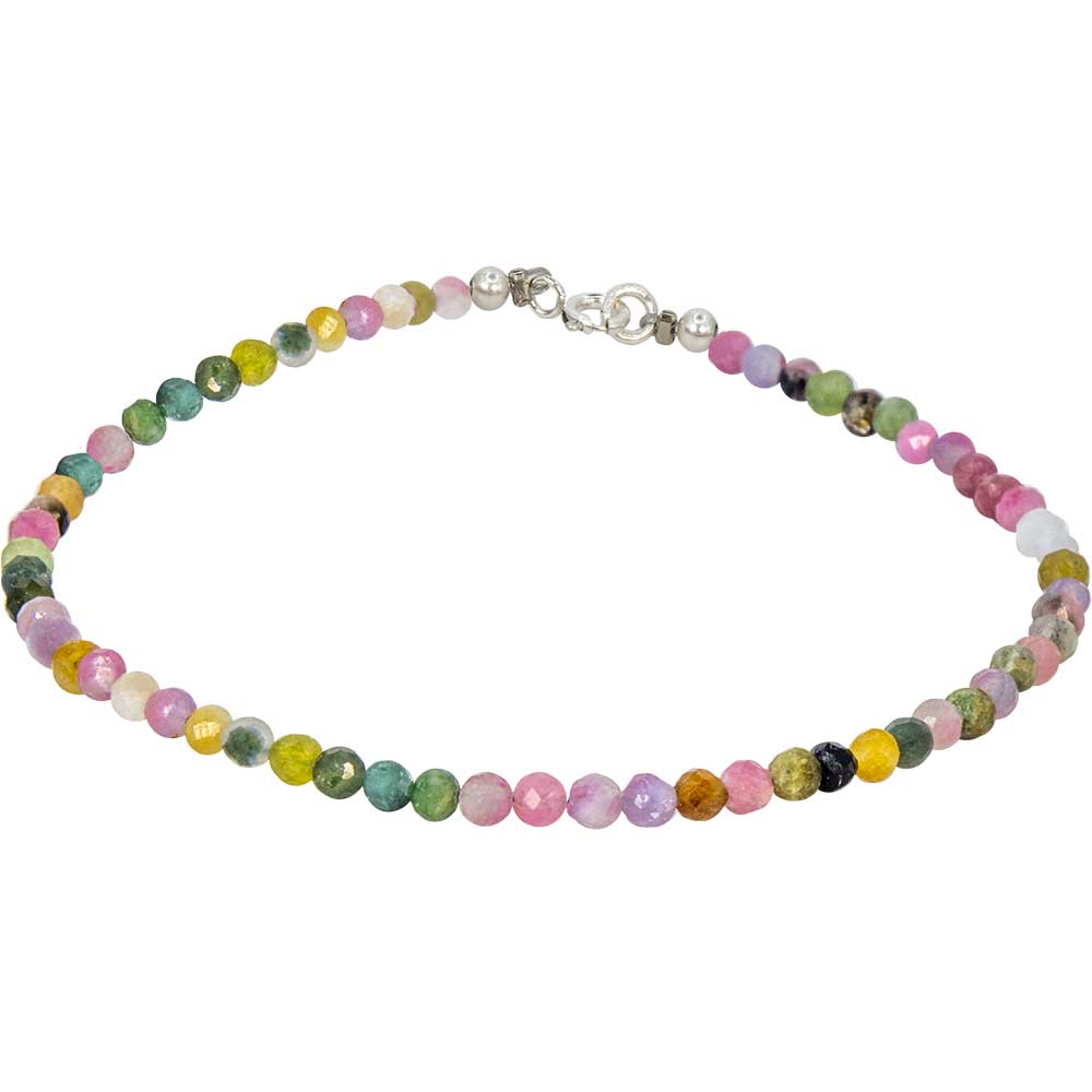 Rainbow Tourmaline 2MM Faceted Bracelet | Sterling Silver Clasp - Spiral Circle