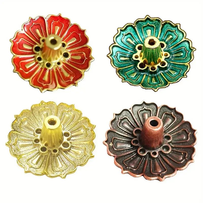 Random Color Enamel Lotus Incense Holder – Mini & Decorative - Spiral Circle
