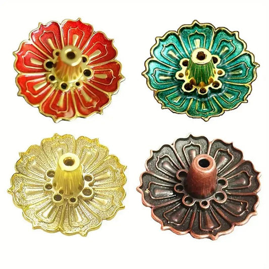 Random Color Enamel Lotus Incense Holder – Mini & Decorative - Spiral Circle