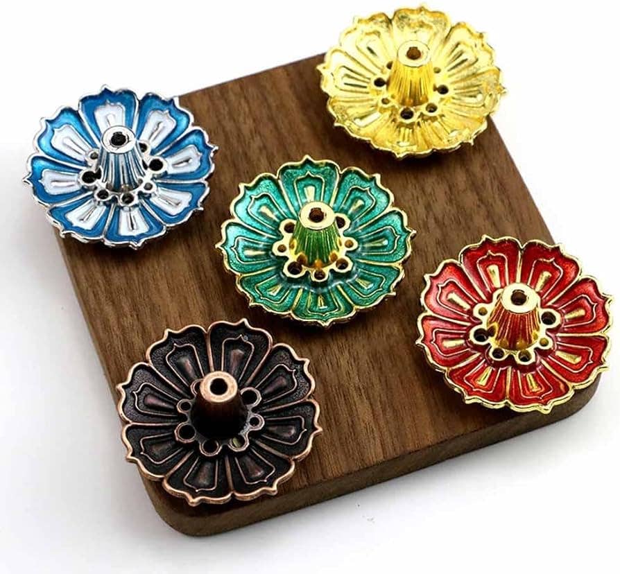 Random Color Enamel Lotus Incense Holder – Mini & Decorative - Spiral Circle